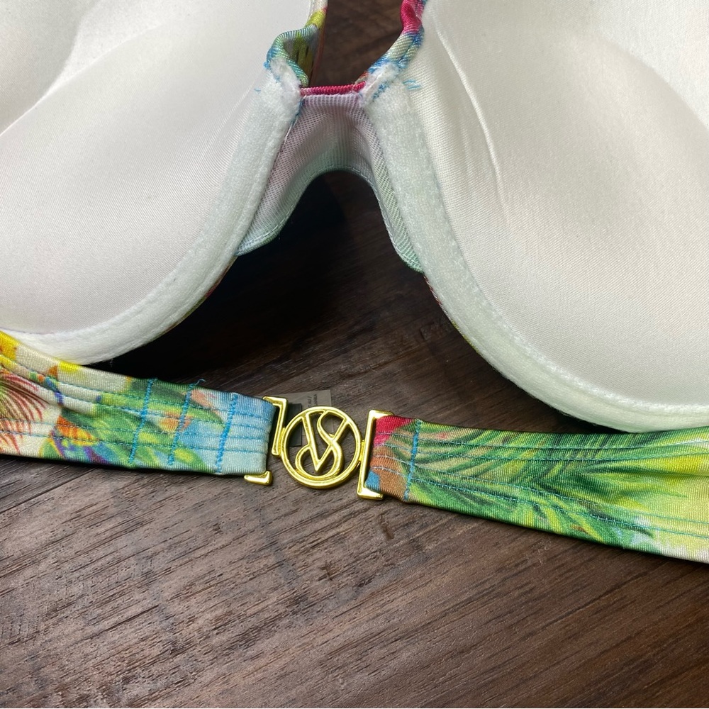 Victoria’s Secret Miraculous Bombshell Bikini Swim Top Tropical Push-up Size 36C - Picture 8 of 13